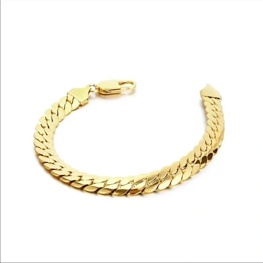 14K gold plated flat snake chunky bracelet 7 inches hypoallergenic tarnish free